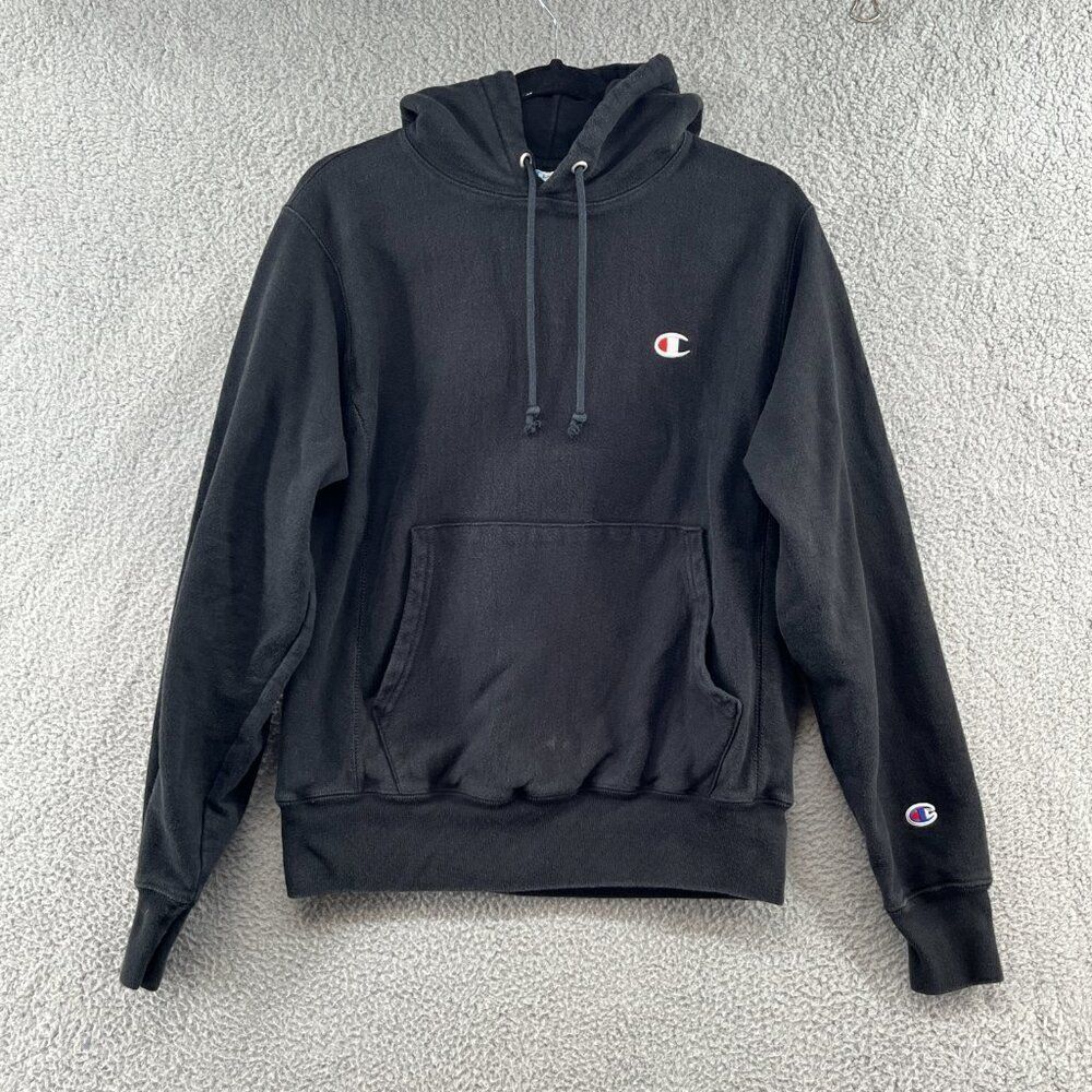 Champion Reverse Weave Hoodie Sweatshirt Men's Size S Black Fleece Lined